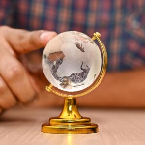 HindCraft Feng Shui Crystal Ball with Golden Stand – Valentine Gift for Positive Energy & Focus | Vastu Globe Showpiece for Home, Office Desk, Study Table & Work Décor | Spiritual Decoration